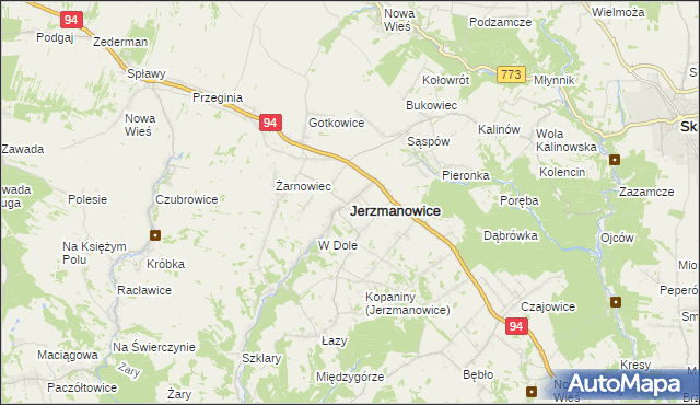 mapa Jerzmanowice gmina Jerzmanowice-Przeginia, Jerzmanowice gmina Jerzmanowice-Przeginia na mapie Targeo