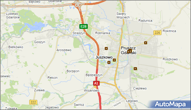 mapa Juszkowo, Juszkowo na mapie Targeo