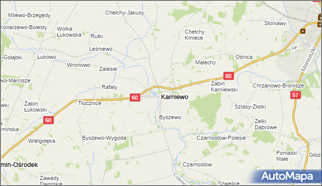 mapa Karniewo powiat makowski, Karniewo powiat makowski na mapie Targeo