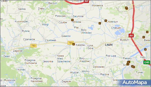 mapa Kaszów gmina Liszki, Kaszów gmina Liszki na mapie Targeo