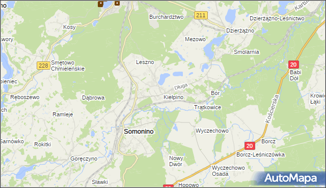 mapa Kiełpino gmina Kartuzy, Kiełpino gmina Kartuzy na mapie Targeo