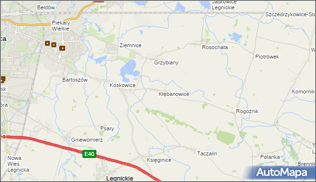 mapa Kłębanowice gmina Legnickie Pole, Kłębanowice gmina Legnickie Pole na mapie Targeo