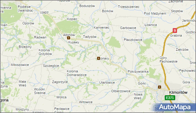 mapa Konary gmina Klimontów, Konary gmina Klimontów na mapie Targeo