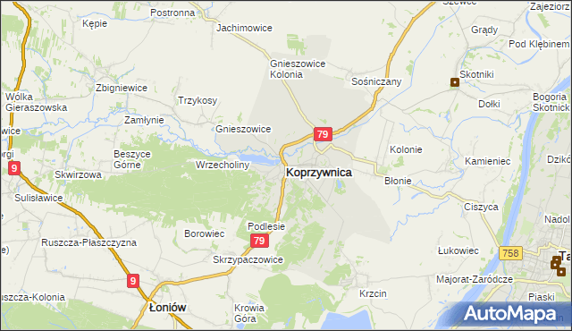 mapa Koprzywnica powiat sandomierski, Koprzywnica powiat sandomierski na mapie Targeo