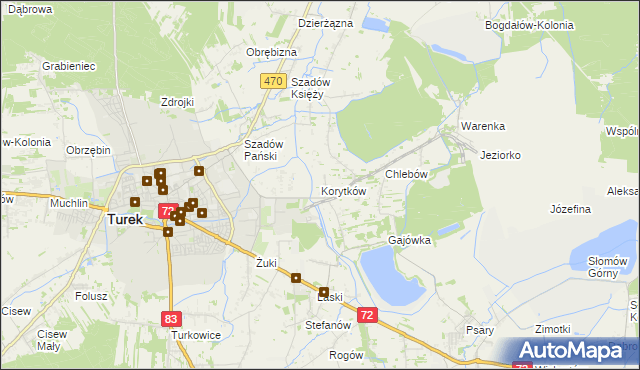 mapa Korytków gmina Turek, Korytków gmina Turek na mapie Targeo