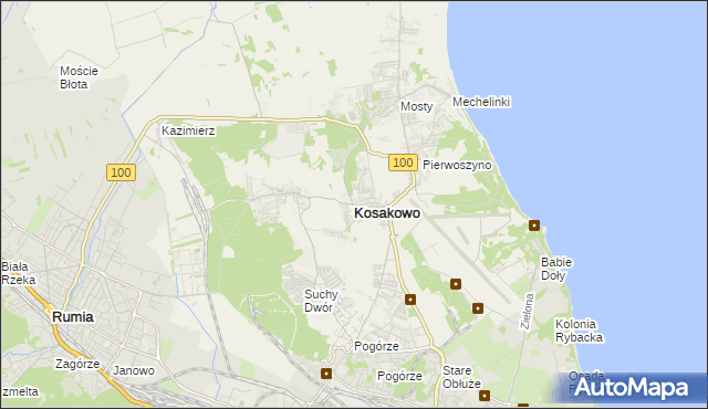 mapa Kosakowo powiat pucki, Kosakowo powiat pucki na mapie Targeo