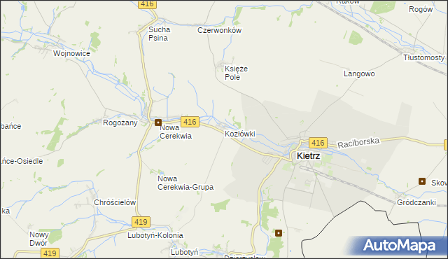 mapa Kozłówki gmina Kietrz, Kozłówki gmina Kietrz na mapie Targeo