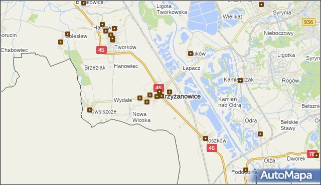 mapa Krzyżanowice powiat raciborski, Krzyżanowice powiat raciborski na mapie Targeo