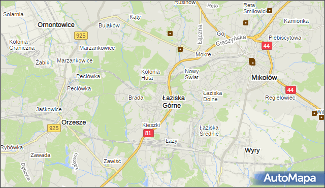 mapa Łaziska Górne, Łaziska Górne na mapie Targeo