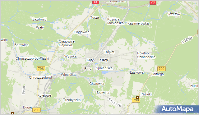 mapa Łazy powiat zawierciański, Łazy powiat zawierciański na mapie Targeo