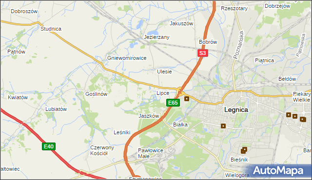 mapa Lipce gmina Miłkowice, Lipce gmina Miłkowice na mapie Targeo