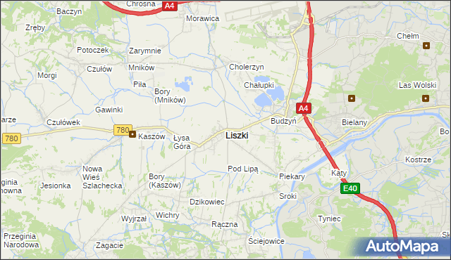 mapa Liszki powiat krakowski, Liszki powiat krakowski na mapie Targeo