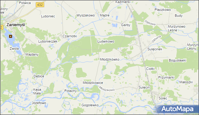 mapa Młodzikówko, Młodzikówko na mapie Targeo