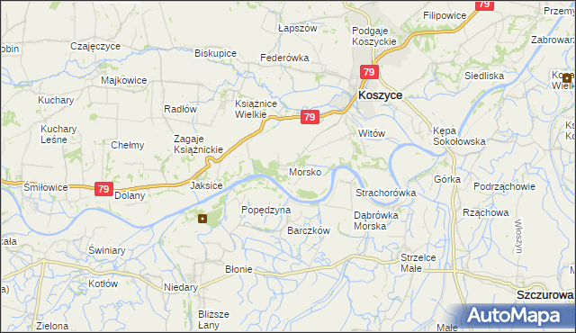 mapa Morsko gmina Koszyce, Morsko gmina Koszyce na mapie Targeo