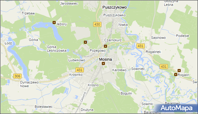 mapa Mosina powiat poznański, Mosina powiat poznański na mapie Targeo