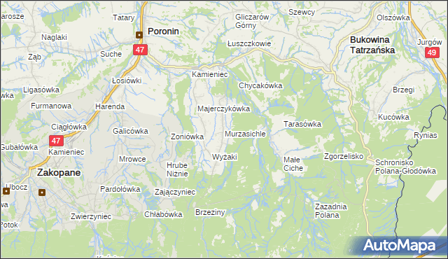 mapa Murzasichle, Murzasichle na mapie Targeo