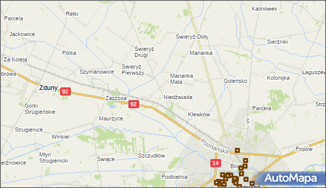 mapa Niedźwiada gmina Łowicz, Niedźwiada gmina Łowicz na mapie Targeo