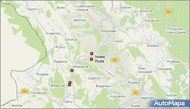 mapa Nowa Ruda powiat kłodzki, Nowa Ruda powiat kłodzki na mapie Targeo