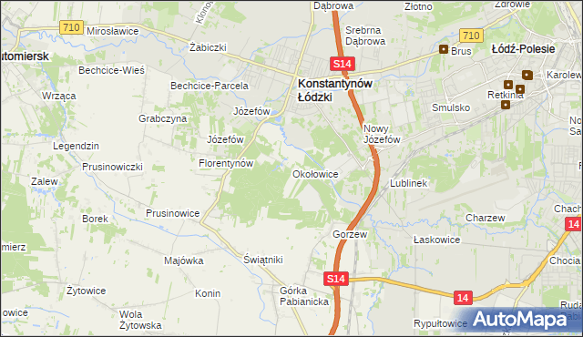 mapa Okołowice gmina Pabianice, Okołowice gmina Pabianice na mapie Targeo