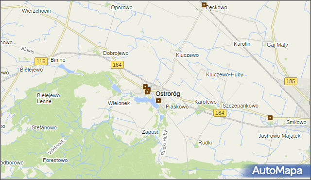 mapa Ostroróg powiat szamotulski, Ostroróg powiat szamotulski na mapie Targeo