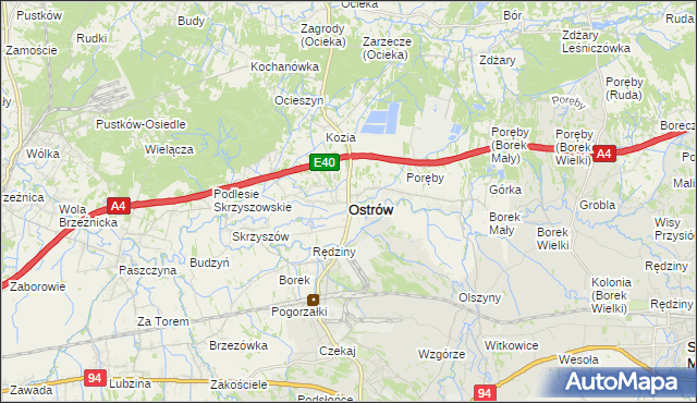 mapa Ostrów powiat ropczycko-sędziszowski, Ostrów powiat ropczycko-sędziszowski na mapie Targeo