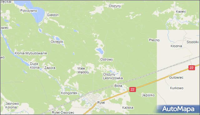 mapa Ostrowy gmina Czersk, Ostrowy gmina Czersk na mapie Targeo