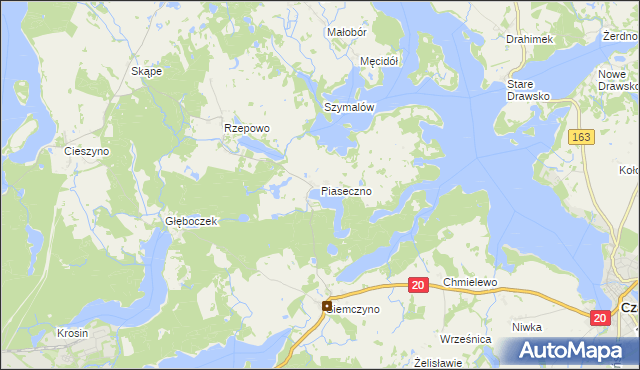 mapa Piaseczno gmina Czaplinek, Piaseczno gmina Czaplinek na mapie Targeo