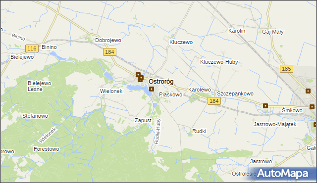 mapa Piaskowo gmina Ostroróg, Piaskowo gmina Ostroróg na mapie Targeo