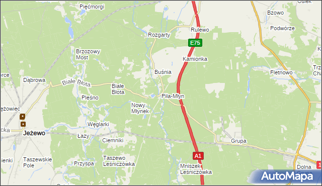 mapa Piła-Młyn gmina Jeżewo, Piła-Młyn gmina Jeżewo na mapie Targeo