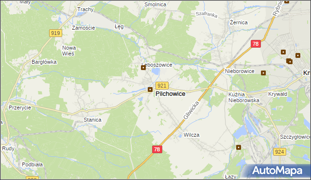 mapa Pilchowice powiat gliwicki, Pilchowice powiat gliwicki na mapie Targeo