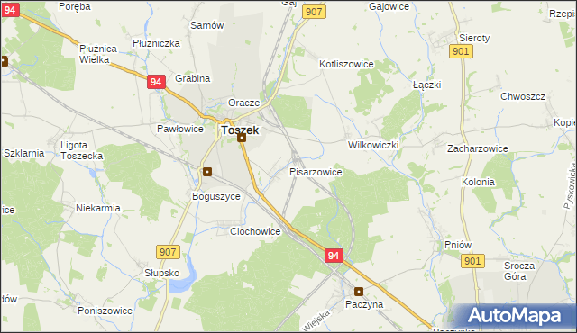 mapa Pisarzowice gmina Toszek, Pisarzowice gmina Toszek na mapie Targeo