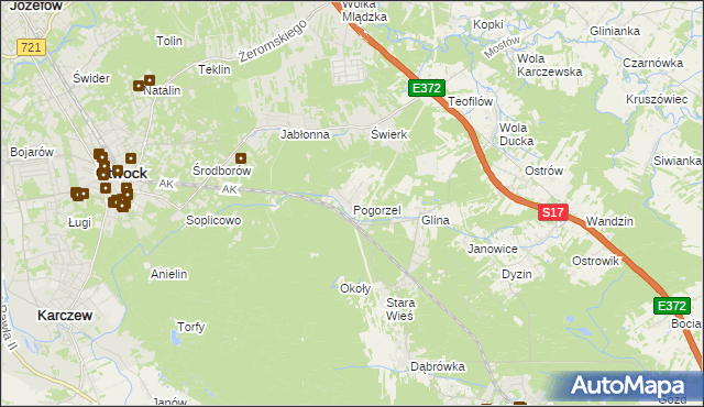 mapa Pogorzel gmina Celestynów, Pogorzel gmina Celestynów na mapie Targeo