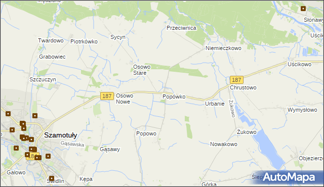 mapa Popówko gmina Oborniki, Popówko gmina Oborniki na mapie Targeo