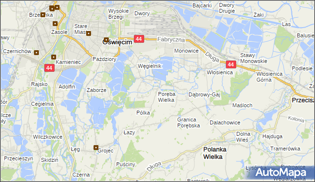 mapa Poręba Wielka gmina Oświęcim, Poręba Wielka gmina Oświęcim na mapie Targeo