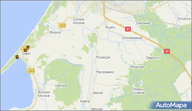 mapa Porzecze gmina Darłowo, Porzecze gmina Darłowo na mapie Targeo