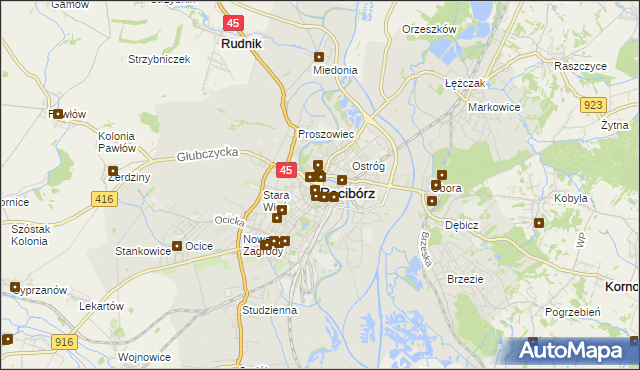 mapa Racibórz, Racibórz na mapie Targeo