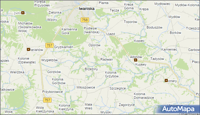 mapa Radwan gmina Iwaniska, Radwan gmina Iwaniska na mapie Targeo