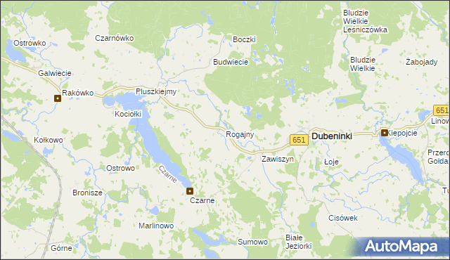 mapa Rogajny gmina Dubeninki, Rogajny gmina Dubeninki na mapie Targeo