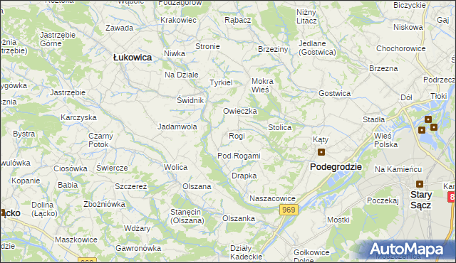 mapa Rogi gmina Podegrodzie, Rogi gmina Podegrodzie na mapie Targeo