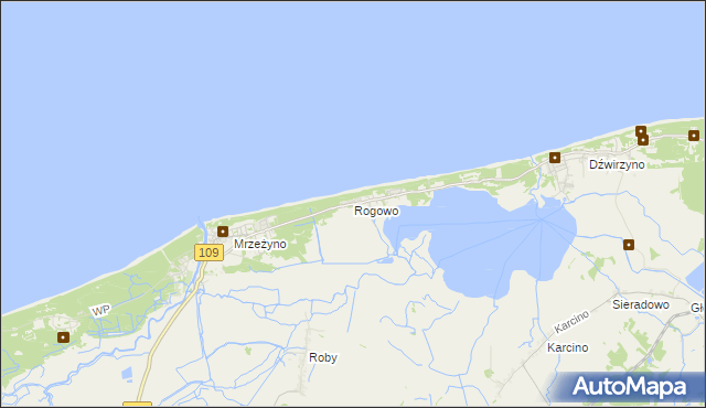 mapa Rogowo gmina Trzebiatów, Rogowo gmina Trzebiatów na mapie Targeo