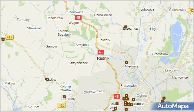 mapa Rudnik powiat raciborski, Rudnik powiat raciborski na mapie Targeo