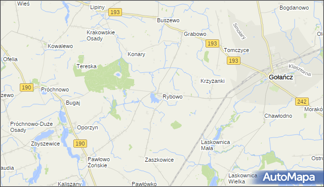mapa Rybowo gmina Gołańcz, Rybowo gmina Gołańcz na mapie Targeo