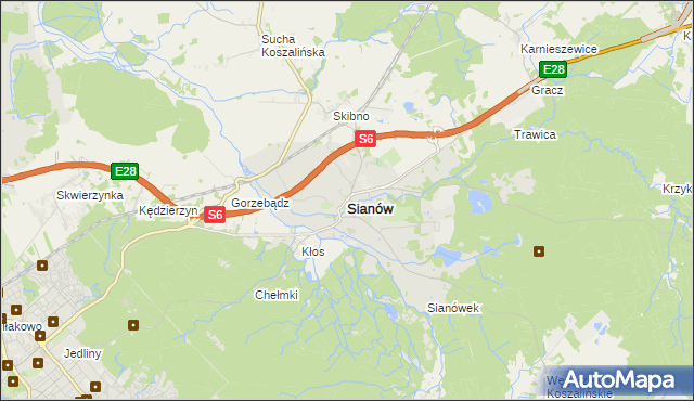 mapa Sianów, Sianów na mapie Targeo