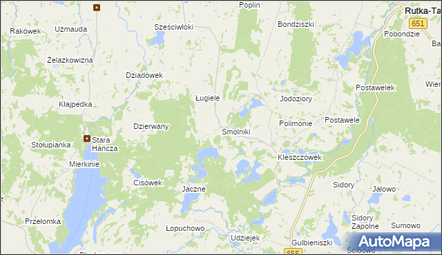 mapa Smolniki gmina Rutka-Tartak, Smolniki gmina Rutka-Tartak na mapie Targeo