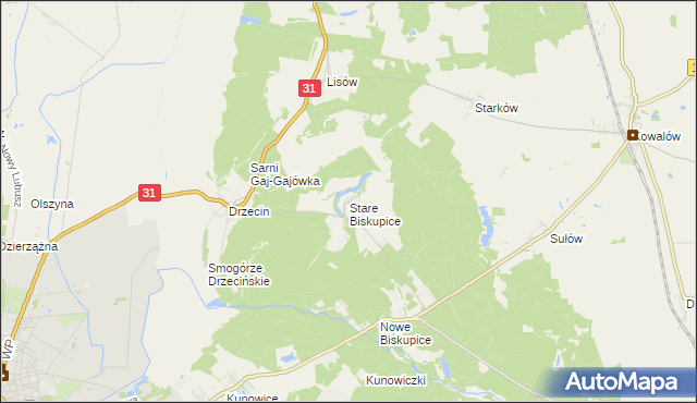 mapa Stare Biskupice gmina Słubice, Stare Biskupice gmina Słubice na mapie Targeo