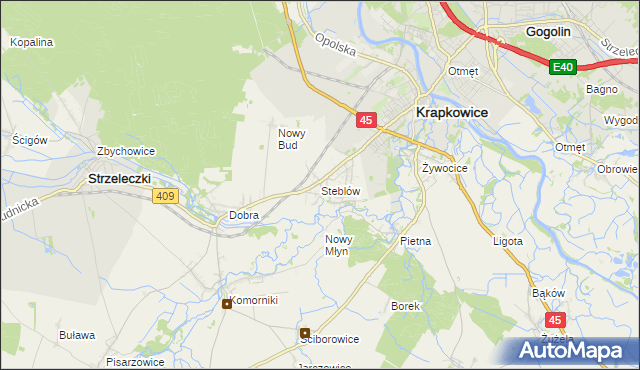 mapa Steblów gmina Krapkowice, Steblów gmina Krapkowice na mapie Targeo