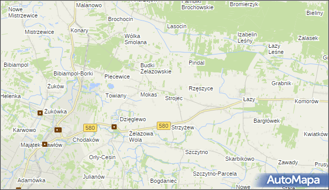 mapa Strojec gmina Kampinos, Strojec gmina Kampinos na mapie Targeo