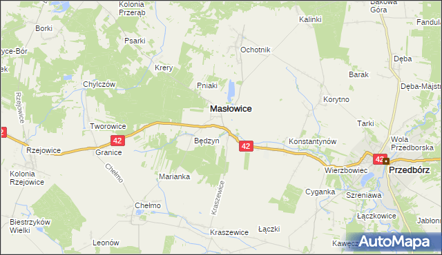 mapa Strzelce Małe gmina Masłowice, Strzelce Małe gmina Masłowice na mapie Targeo