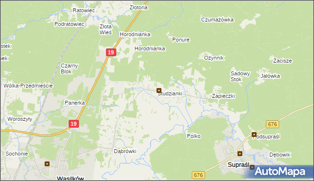 mapa Studzianki gmina Wasilków, Studzianki gmina Wasilków na mapie Targeo