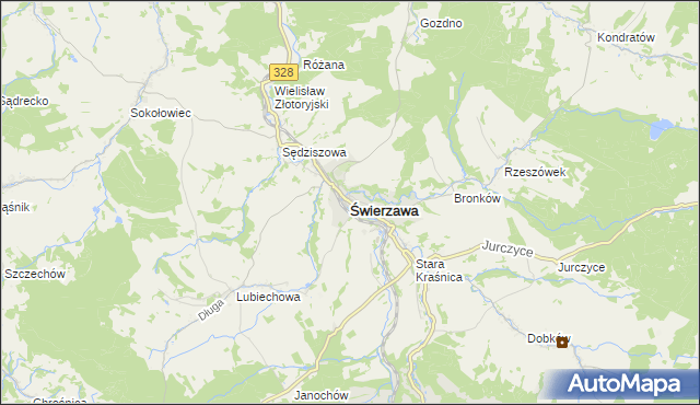 mapa Świerzawa, Świerzawa na mapie Targeo
